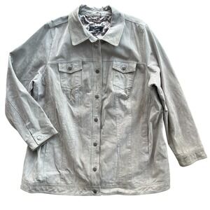 Dennis Basso Women Plus Sz Gray Green Washable Suede Leather Button Front Jacket